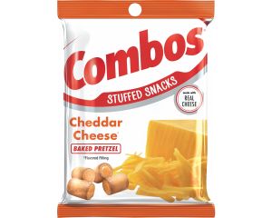 Combos Baked Cheddar Cheese Pretzels Stuffed Snacks 6.3 oz. Bags - 12 / Case
