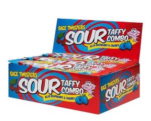 Face Twisters Blue Raspberry and Cherry 1.4 oz. Sour Taffy Combo - 24 / Box