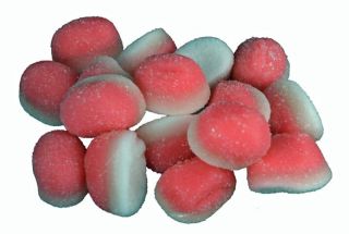 Gummi Strawberry Puffs are pink and white and have a rich strawberry flavor!