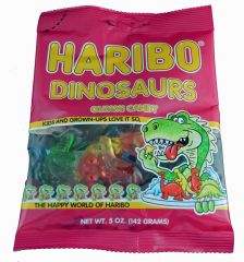 Haribo Dinosaurs Gummi Candy have approximately 20 multicolored dinosaurs per bag!