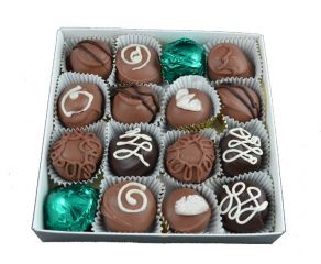 Deluxe Assorted Chocolate Truffles are the fienst handmade chocolates that we offer and each box has 8 different gourmet flavors such as Almond, Amaretto, Cappuccino, Cheesecake, Creme de Menthe, Chocolate, Irish Creme and Raspberry Chambord