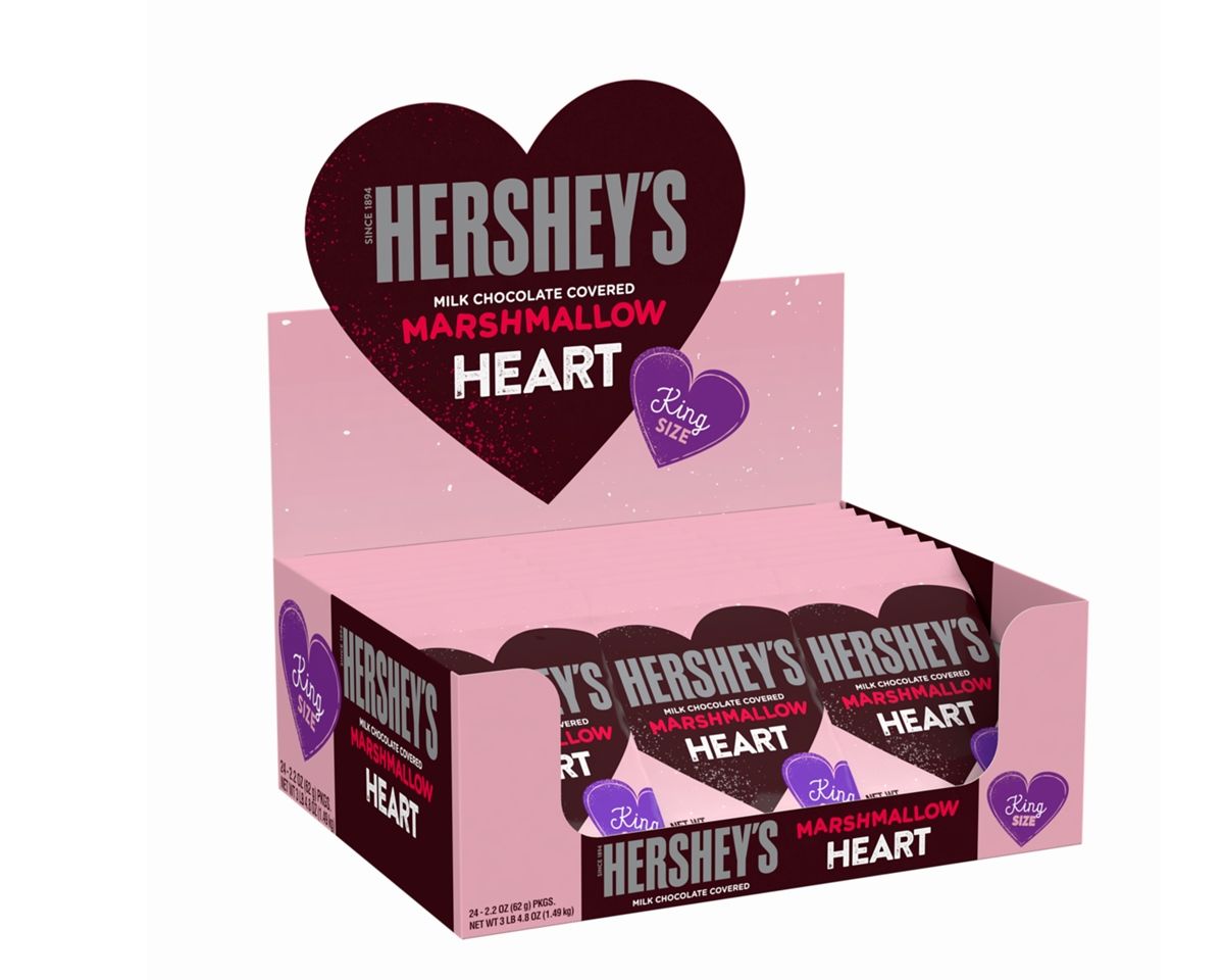 Hershey's 2.2 oz. King Size Valentine Chocolate Covered Marshmallow Hearts  - 6 / Box - Candy Favorites