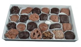 The One Pound Assortment of Light & Dark Chocolate is our most popular boxed chocolate
