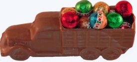 Solid Swiss Milk Chocolate Holiday Truck with Foil Wrapped Chocolate Balls - 1 Unit
