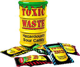 Toxic Waste Hazardously Sour Candy Drums are packed 12 units per case