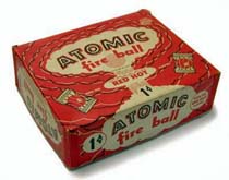 A box of Atomic fireballs from the 1950's